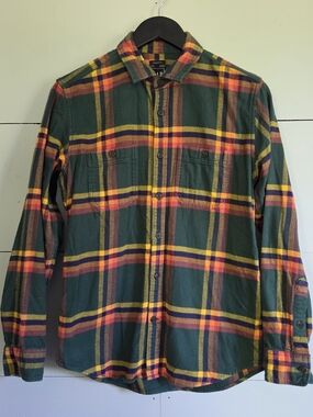 Gap Men's Plaid Cotton Flannel Button-Up Shirt XS Green Yellow Red Blue Pockets